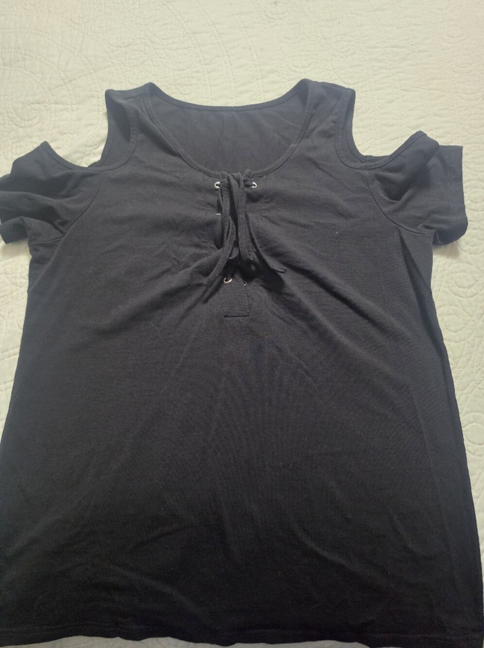 Black Cold-Shoulder Lace-Up Women's Top
